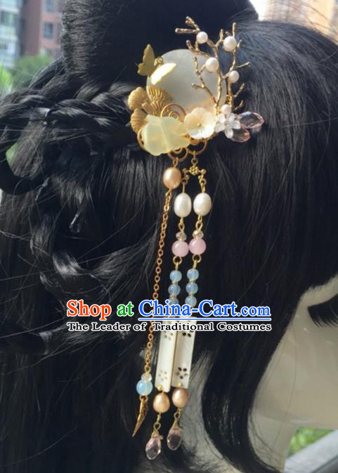 Chinese Traditional Hair Accessories Shell Hair Clip Ancient Hanfu Tassel Hairpins for Women
