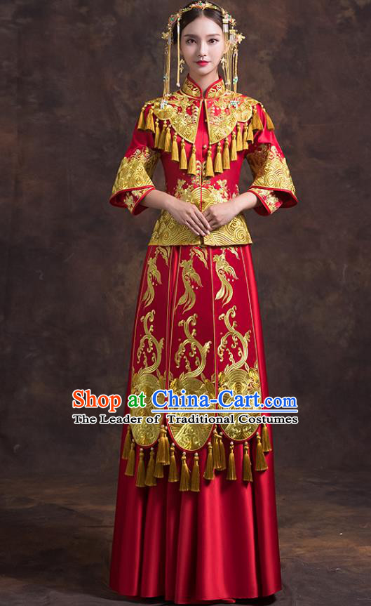 Traditional Chinese Female Wedding Red Costumes Ancient Embroidered Bottom Drawer XiuHe Suit for Bride
