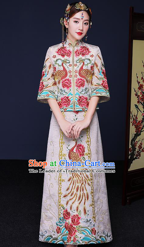 Traditional Chinese Female Wedding Costumes Ancient Embroidered Phoenix Peony Bottom Drawer XiuHe Suit for Bride