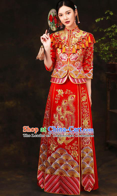 Traditional Chinese Wedding Costumes Traditional Xiuhe Suits Ancient Chinese bridal Full Dress