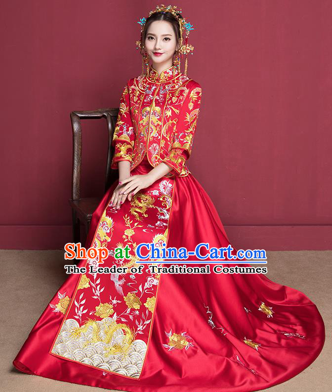 Traditional Chinese Wedding Costumes Traditional Xiuhe Suits Ancient Chinese bridal Full Dress