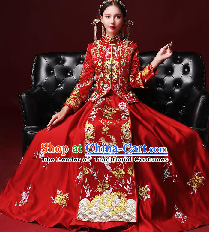 Traditional Chinese Wedding Costumes Red Full Dress Ancient Bottom Drawer Embroidered XiuHe Suit for Bride