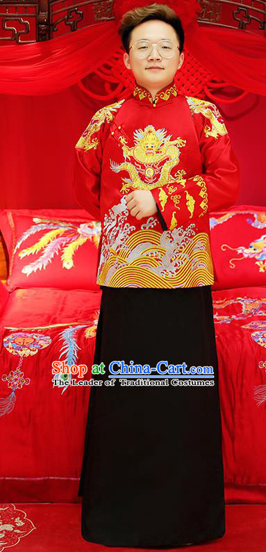 Traditional Ancient Chinese Wedding Costumes Bridegroom Embroidered Tang Suit for Men