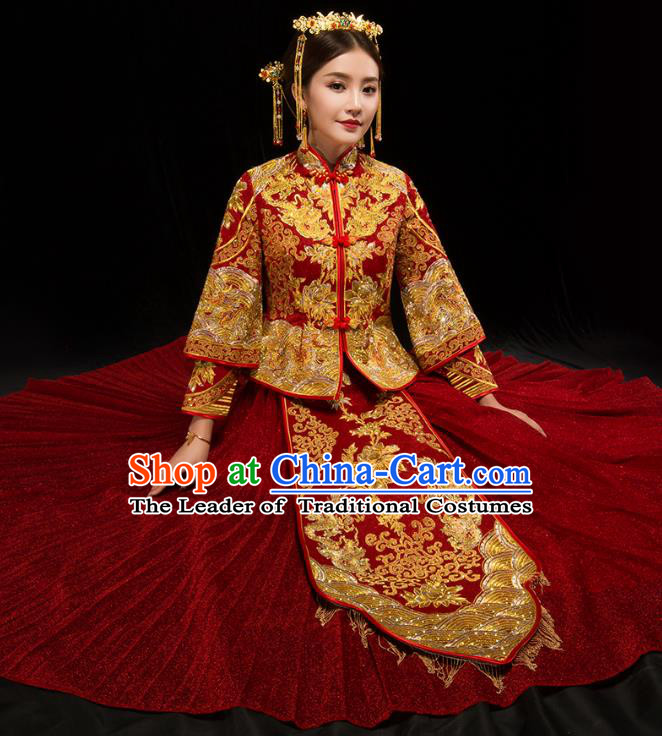 Traditional Chinese Wedding Costumes Traditional Xiuhe Suits Ancient Chinese bridal Full Dress