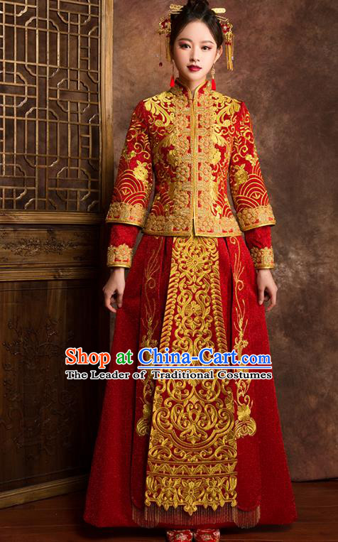 Traditional Chinese Embroidered XiuHe Suit Wedding Costumes Full Dress Ancient Bottom Drawer for Bride