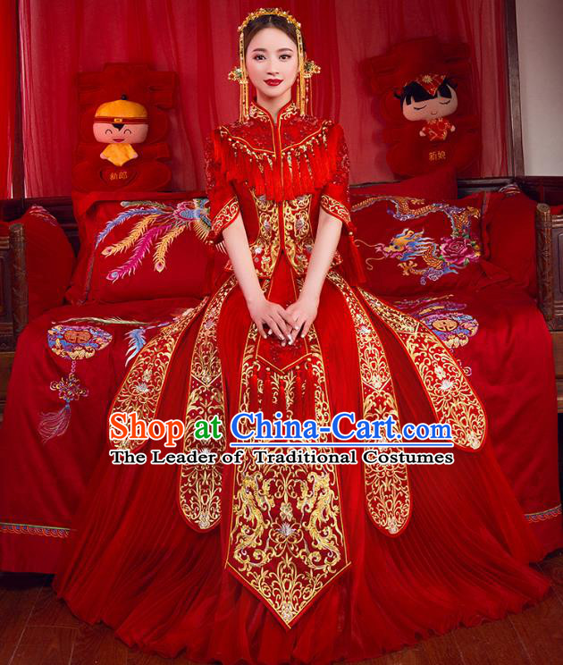 Traditional Chinese Wedding Costumes Traditional Xiuhe Suits Ancient Chinese bridal Full Dress