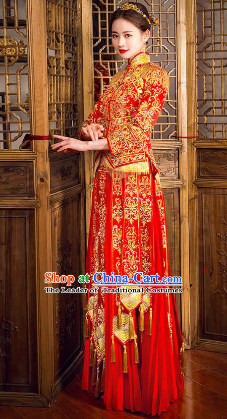 Traditional Chinese Wedding Costumes Traditional Xiuhe Suits Ancient Chinese bridal Full Dress