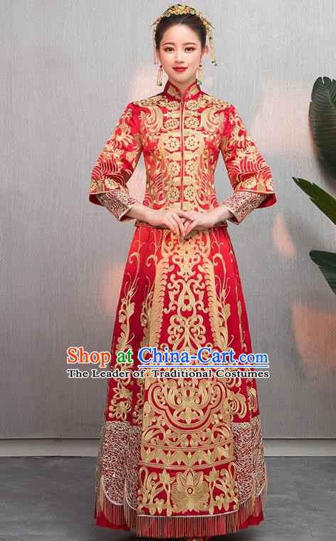 Traditional Chinese Wedding Costumes Embroidered Slim XiuHe Suit Ancient Bottom Drawer for Women