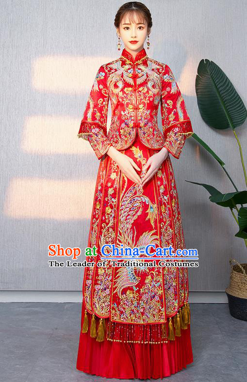 Traditional Chinese Ancient Bottom Drawer Wedding Costumes Embroidered Phoenix XiuHe Suit for Women