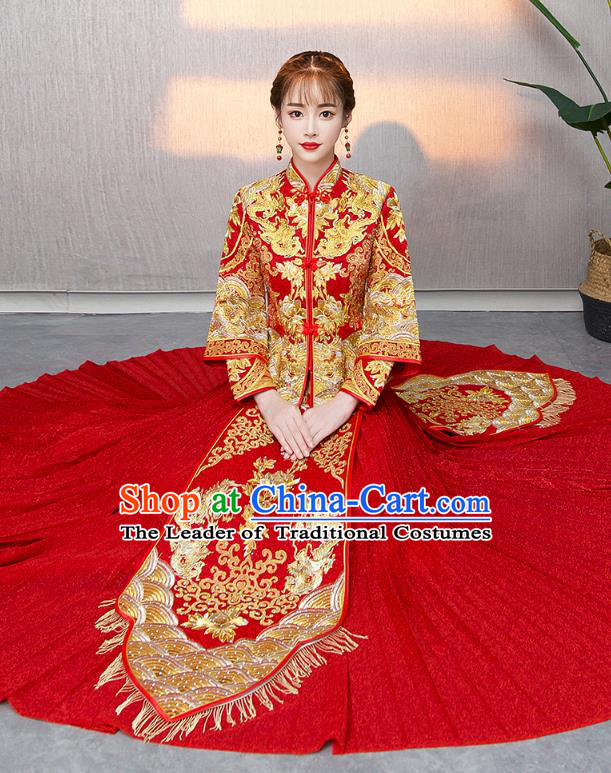 Traditional Chinese Wedding Costumes Traditional Xiuhe Suits Ancient Chinese bridal Full Dress