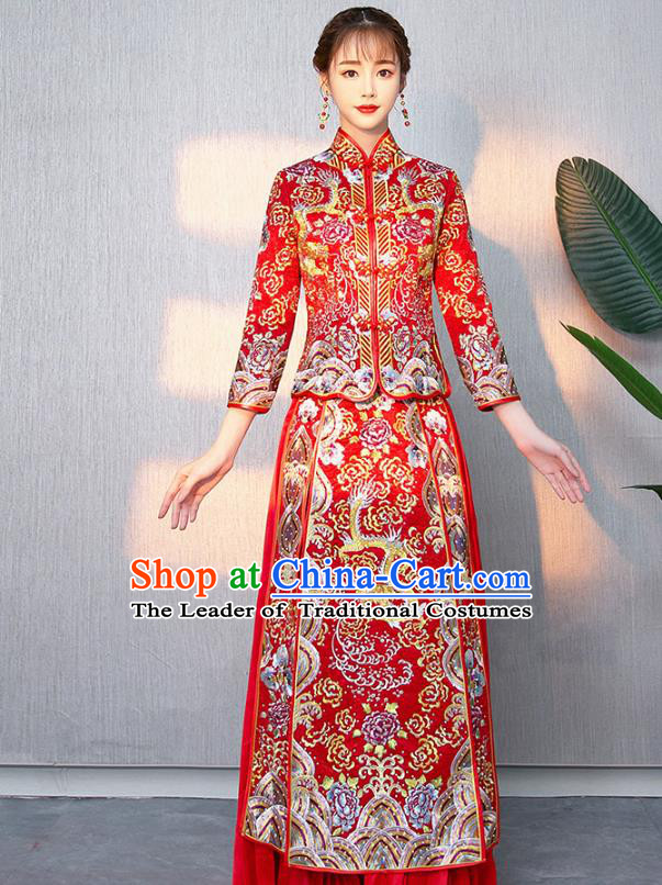 Traditional Chinese Wedding Costumes Traditional Xiuhe Suits Ancient Chinese bridal Full Dress