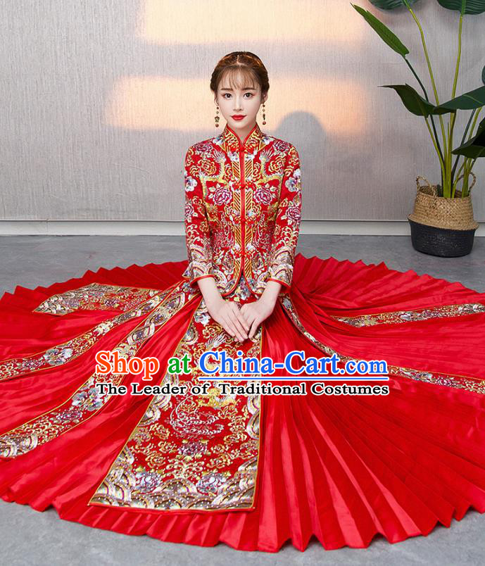 Traditional Chinese Wedding Costumes Traditional Xiuhe Suits Ancient Chinese bridal Full Dress