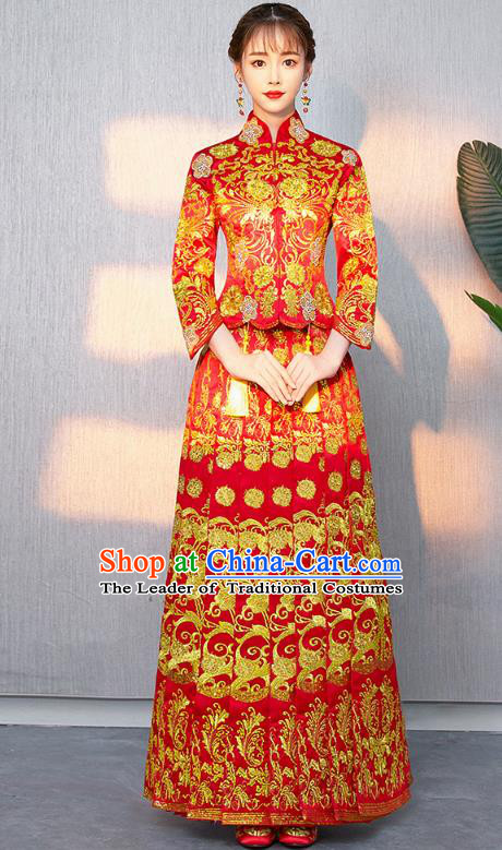 Traditional Chinese Wedding Costumes Traditional Xiuhe Suits Ancient Chinese bridal Full Dress