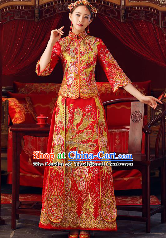 Traditional Chinese Wedding Costumes Traditional Xiuhe Suits Ancient Chinese bridal Full Dress