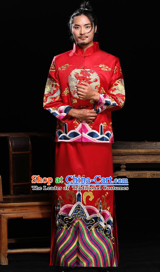 Ancient Chinese Wedding Costumes Traditional Bridegroom Embroidered Tang Suit for Men