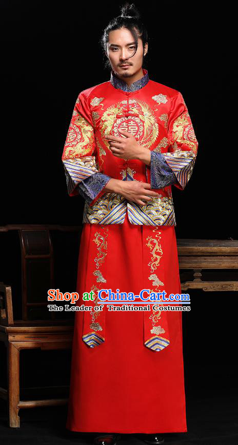 Ancient Chinese Wedding Toast Costumes Traditional Bridegroom Embroidered Tang Suit for Men