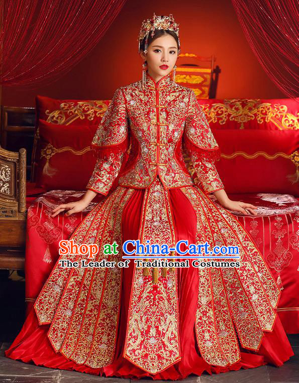 Traditional Chinese Wedding Costumes Traditional Xiuhe Suits Ancient Chinese bridal Full Dress