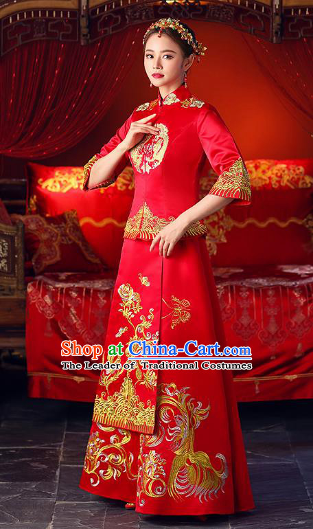 Chinese Ancient Traditional Wedding Costumes Bride Formal Dresses Toast Cheongsam XiuHe Suit for Women