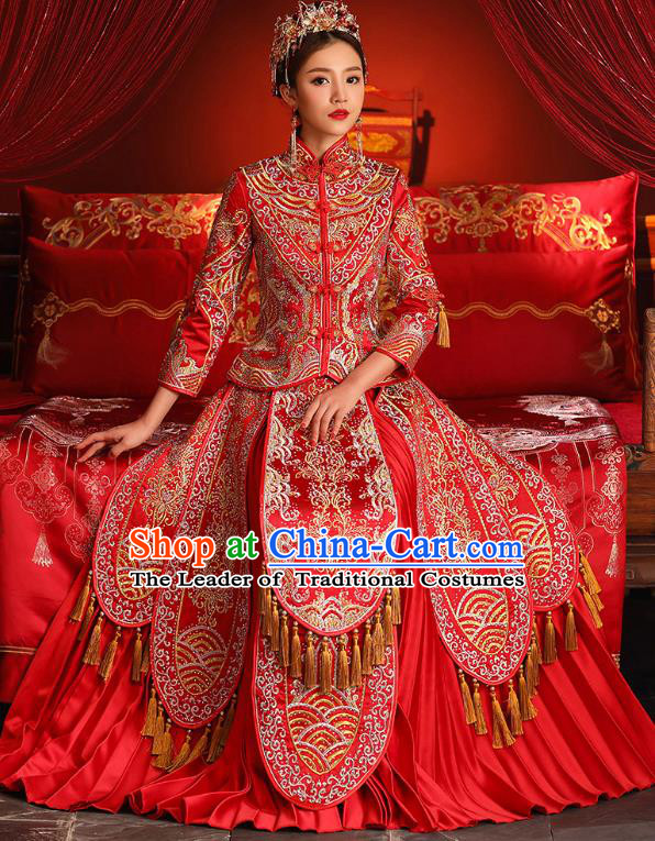 Traditional Chinese Wedding Costumes Traditional Xiuhe Suits Ancient Chinese bridal Full Dress