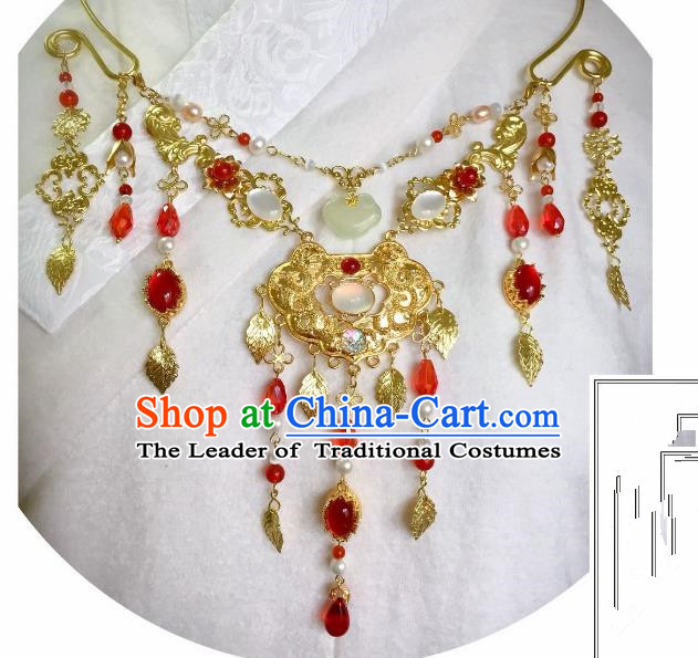 Handmade Chinese Traditional Accessories Hanfu Red Agate Tassel Necklace for Women