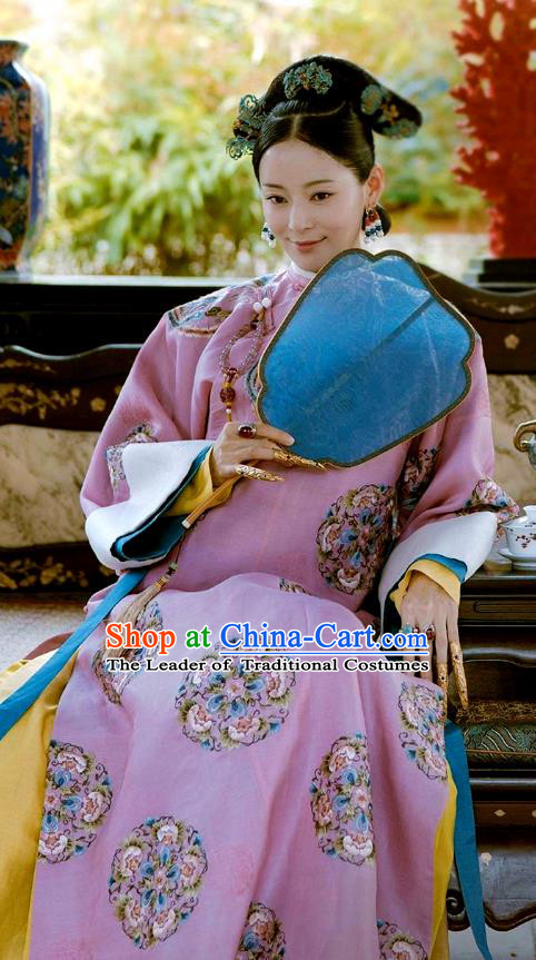 Chinese Ancient Drama Story of Yanxi Palace Manchu Lady Costume Qing Dynasty Imperial Consort Embroidered Clothing for Women