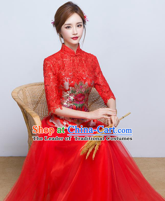 Traditional Chinese Wedding Costumes Traditional Xiuhe Suits Ancient Chinese bridal Full Dress