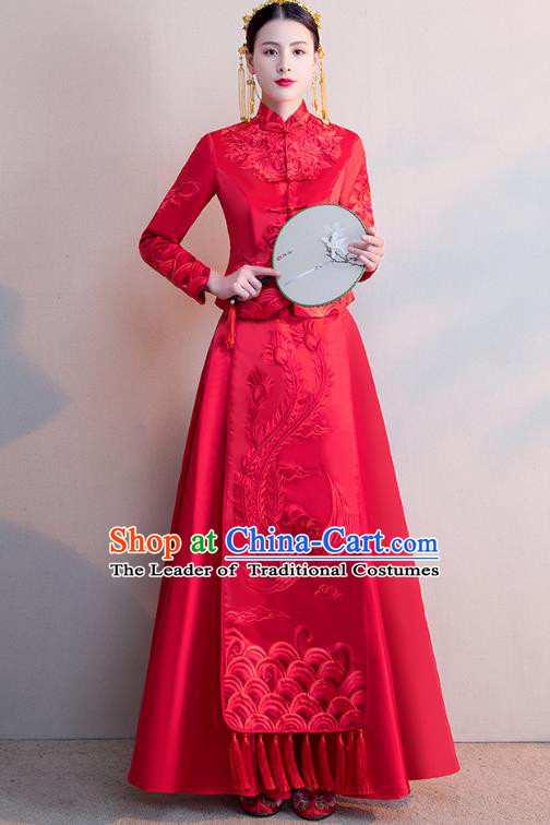 Chinese Ancient Wedding Costumes Bride Formal Dresses Embroidered Phoenix Longfenggua XiuHe Suit for Women