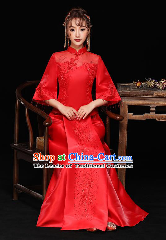Traditional Chinese Wedding Costumes Traditional Xiuhe Suits Ancient Chinese bridal Full Dress