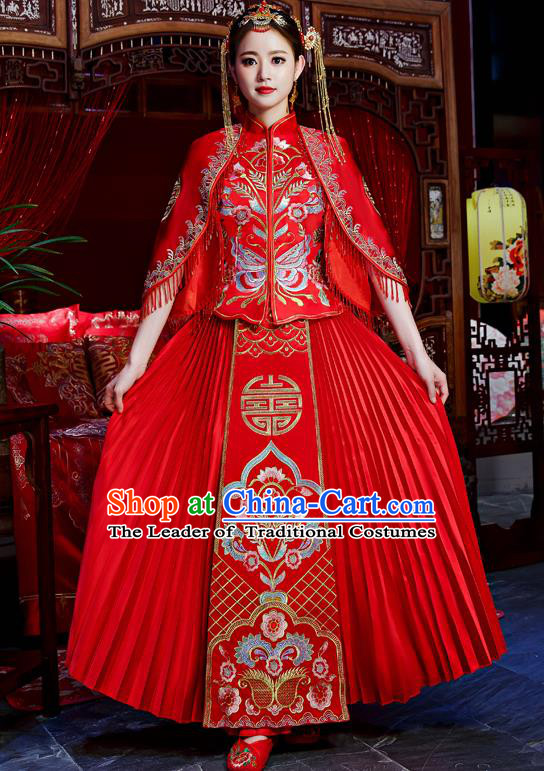 Top Grade Chinese Traditional Wedding Dress Ancient Bride Embroidered Butterfly XiuHe Suit for Women