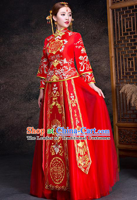 Traditional Chinese Wedding Costumes Traditional Xiuhe Suits Ancient Chinese bridal Full Dress