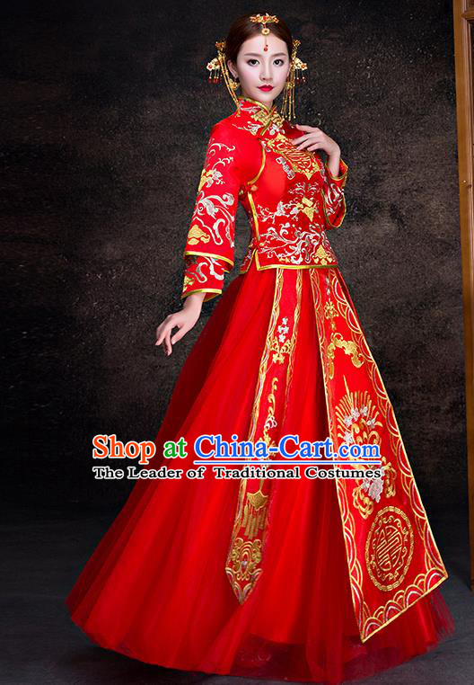 Traditional Chinese Wedding Costumes Traditional Xiuhe Suits Ancient Chinese bridal Full Dress