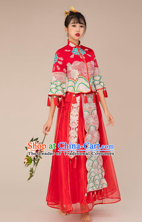 Traditional Chinese Wedding Costumes Traditional Xiuhe Suits Ancient Chinese bridal Full Dress