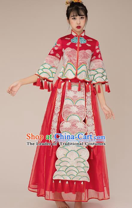 Traditional Chinese Wedding Costumes Traditional Xiuhe Suits Ancient Chinese bridal Full Dress