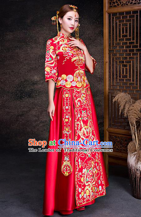 Traditional Chinese Wedding Costumes Traditional Xiuhe Suits Ancient Chinese bridal Full Dress