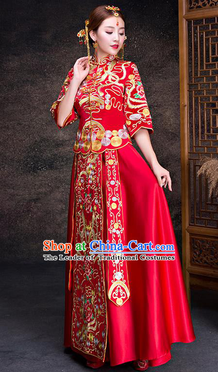 Traditional Chinese Wedding Costumes Traditional Xiuhe Suits Ancient Chinese bridal Full Dress