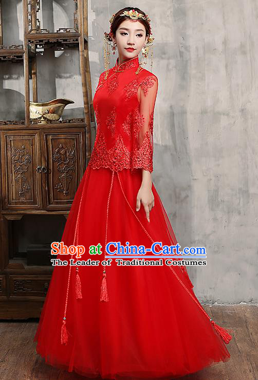 Traditional Chinese Wedding Costumes Traditional Xiuhe Suits Ancient Chinese bridal Full Dress