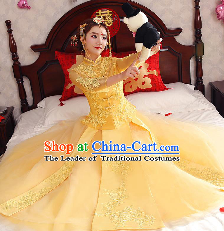 Traditional Chinese Wedding Costumes Traditional Xiuhe Suits Ancient Chinese bridal Full Dress