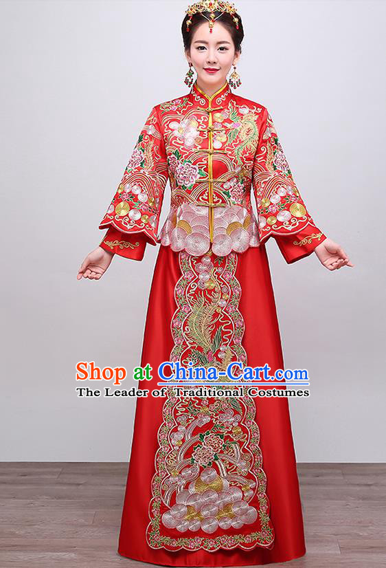 Chinese Traditional Wedding Costume Slim XiuHe Suit Ancient Bride Embroidered Formal Dress for Women