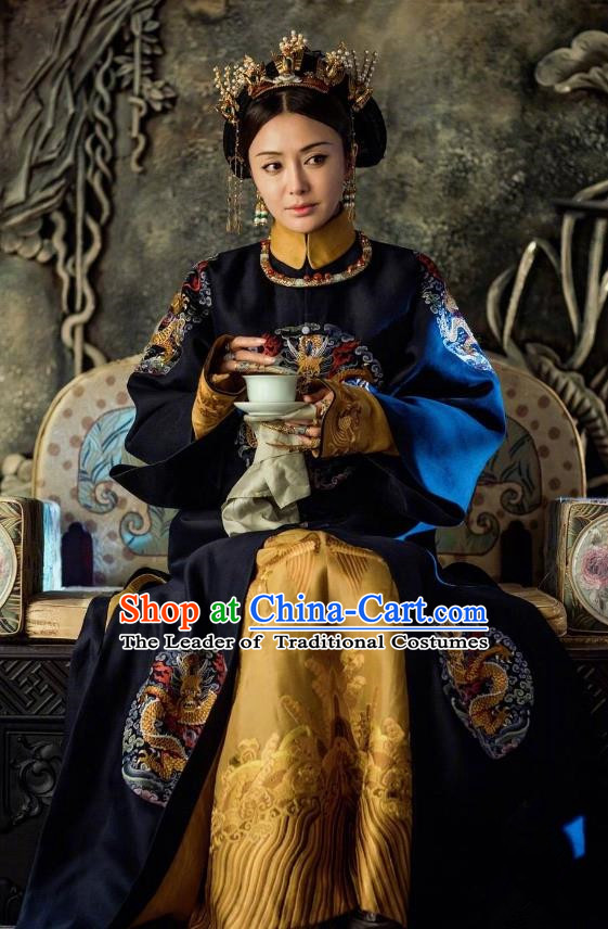 Ancient Drama Story of Yanxi Palace Chinese Qing Dynasty Empress Fucha Costumes and Headpiece Complete Set