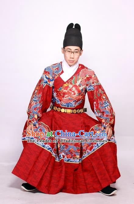 Chinese Ancient Ming Dynasty Imperial Bodyguard Costume Embroidered Red Robe for Men