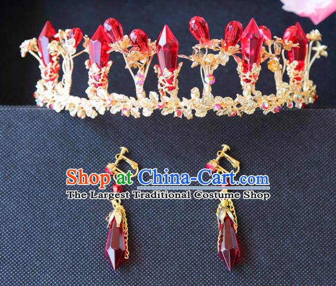 Top Grade Wedding Bride Hair Accessories Princess Red Crystal Hair Clasp Royal Crown for Women