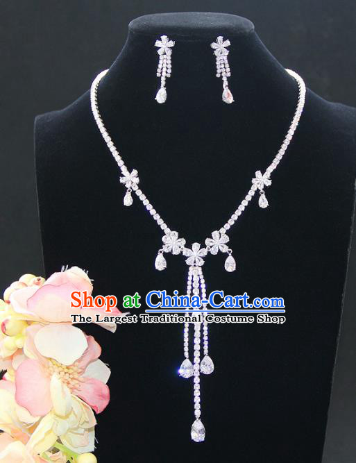 Top Grade Wedding Bride Jewelry Accessories Princess Zircon Flowers Necklace and Earrings for Women