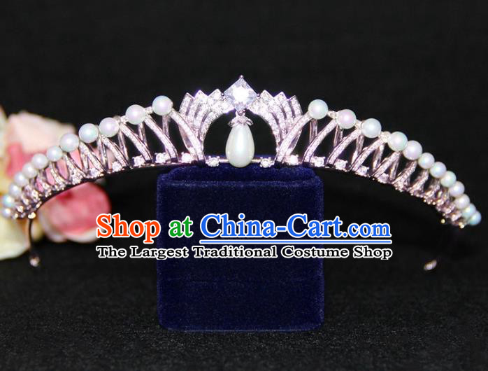 Top Grade Baroque Princess Crystal Pearls Royal Crown Wedding Bride Hair Accessories for Women