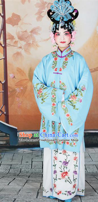 Professional Chinese Beijing Opera Costumes Ancient Huangmei Opera Actress Blue Clothing for Adults