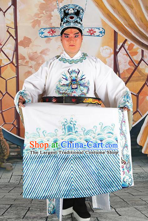 Professional Chinese Beijing Opera Costumes Peking Opera Minister White Gwanbok Robe and Hat for Adults