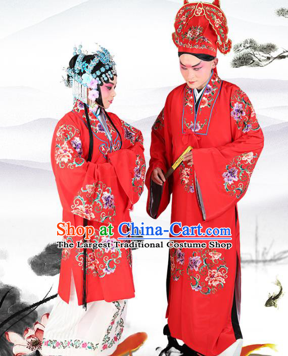 Traditional China Beijing Opera Costume Gifted Scholar Embroidered Robe and Hat Ancient Chinese Peking Opera Embroidery Clothing