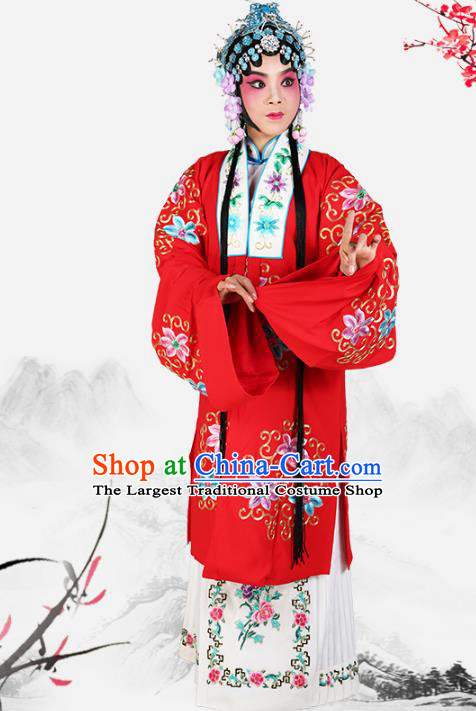 Professional Chinese Traditional Beijing Opera Diva Embroidered Red Costumes for Adults