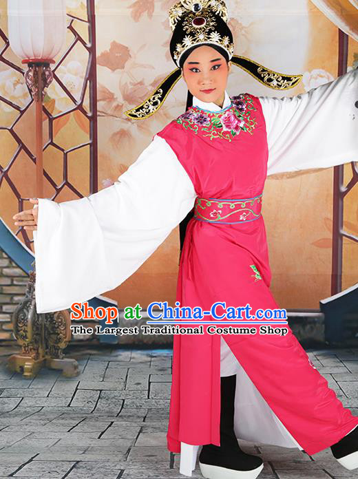 Professional Chinese Peking Opera Niche Costume Huangmei Opera Jia Baoyu Rosy Robe and Hat for Adults