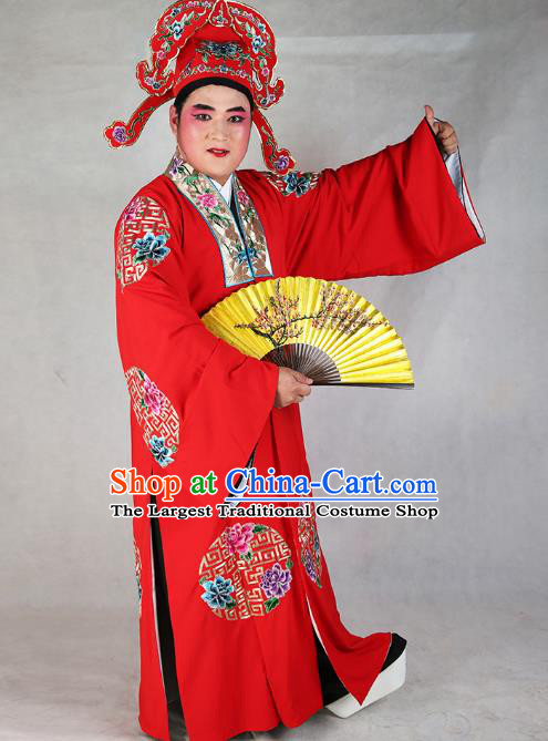 Professional Chinese Peking Opera Costume Traditional Peking Opera Niche Red Robe and Hat for Adults
