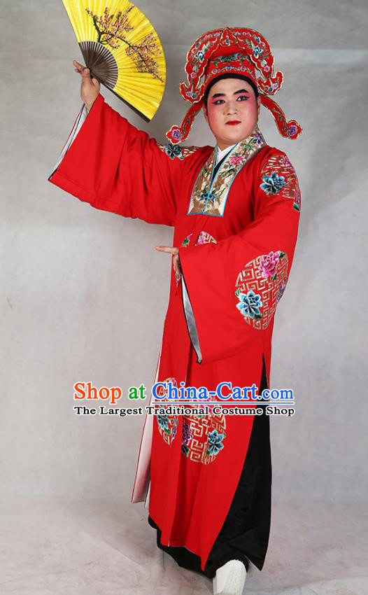 Traditional China Beijing Opera Costume Gifted Scholar Embroidered Robe and Hat Ancient Chinese Peking Opera Embroidery Clothing